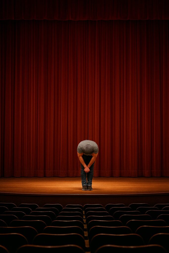 Man bowing on Broadway stage
