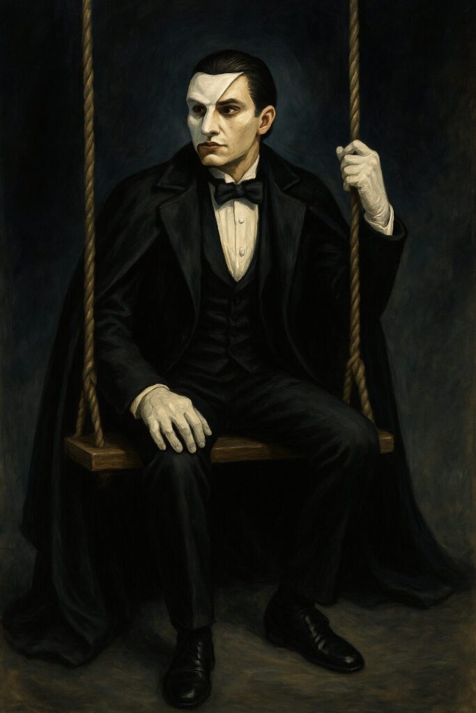 Phantom of the Opera sitting on a swing