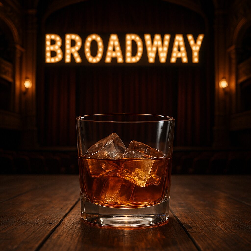 Glass of bourbon on Broadway stage